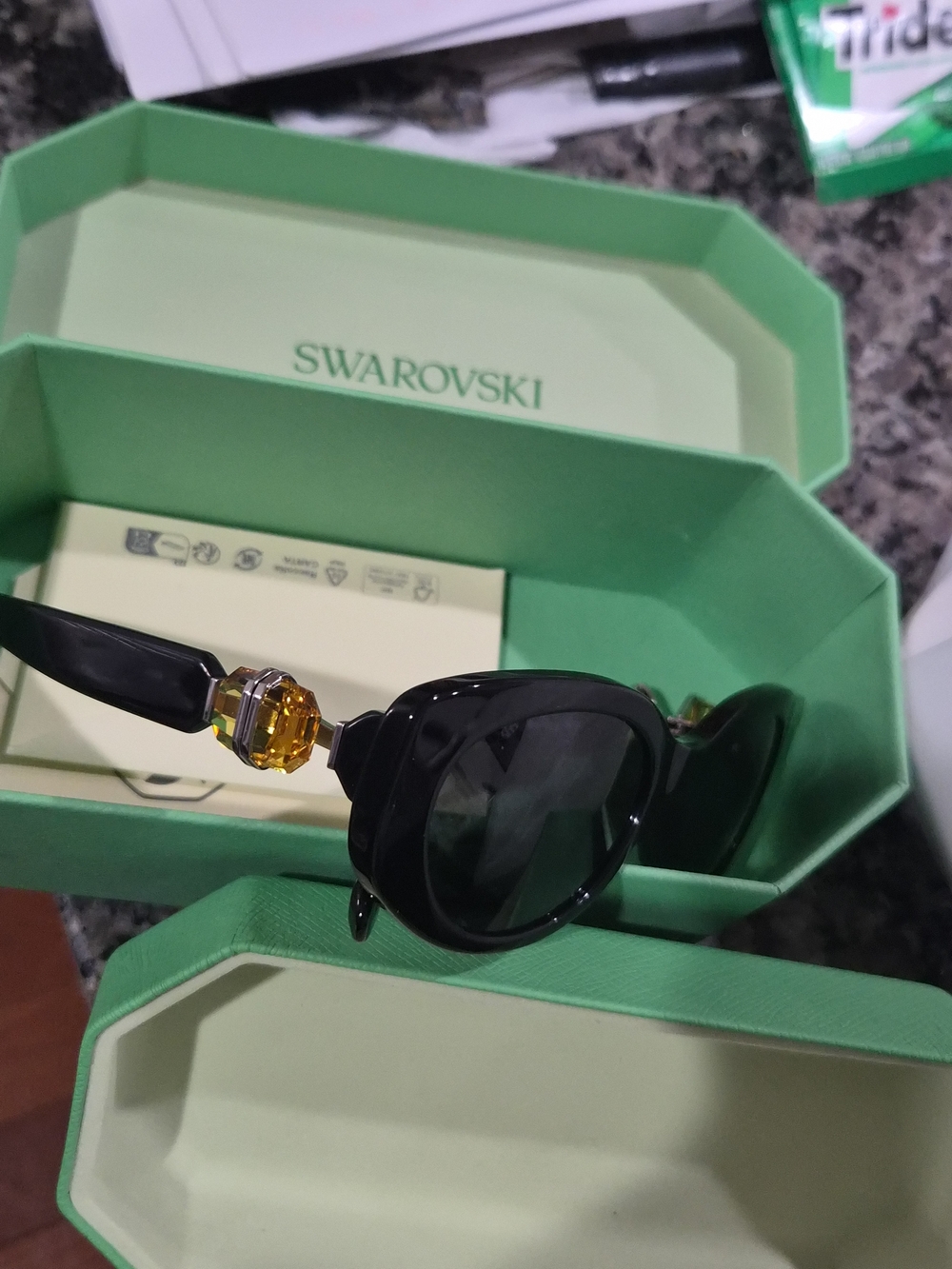 Swarovski Black Sunglasses with Amber Crystal Accent